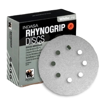 Indasa 5" Rhynogrip WhiteLine 8-Hole Vacuum Sanding Discs, 55 Series